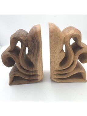 Hand Carved Wooden Octopus Bookends Set Nautical Coastal Decor Solid Wood
